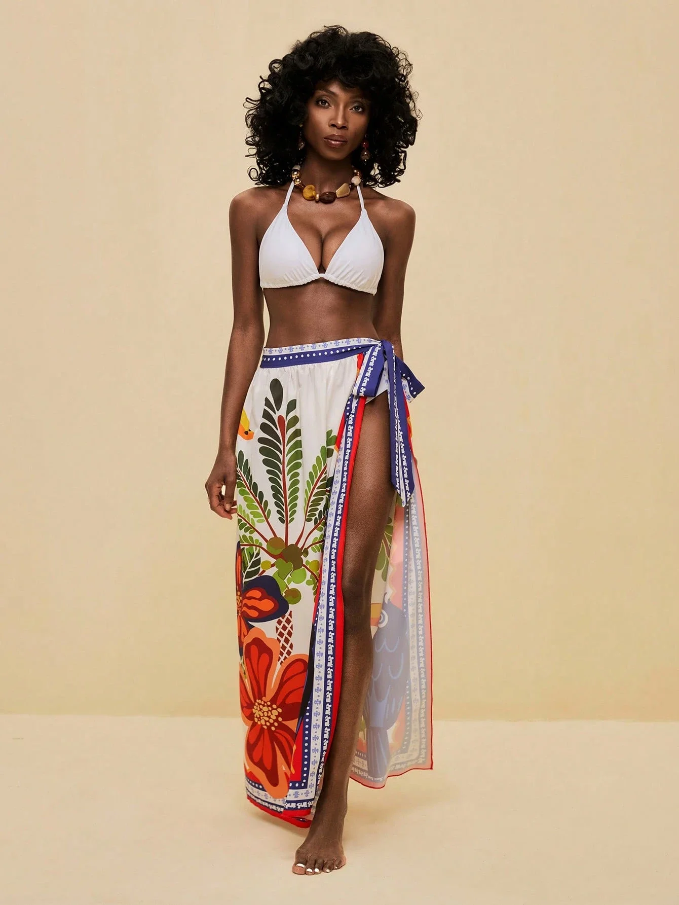 

Women's Colorful Floral Print Long Beach Cover Up Skirt Set Summer