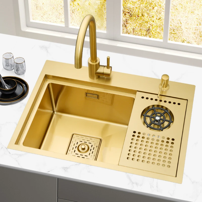 Nakajima Water Bar Small Sink Golden High Pressure Cup Washer Invisible Belt Cover 304 Stainless Steel Single Slot