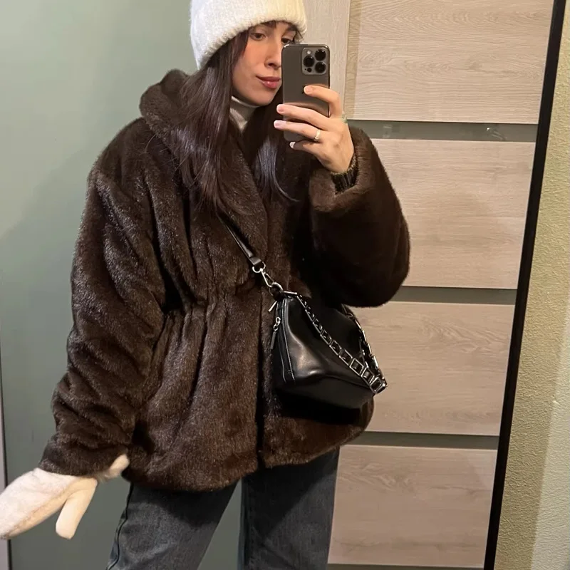 Faux Mink Fur Coat Woman