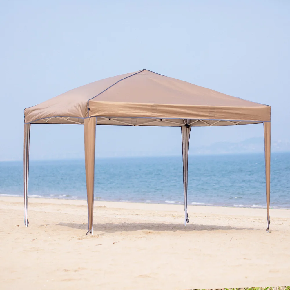 Outdoor pop-up canopy Gazebo Tent beach camping instant canopy Sunscreen  rainproof khaki color  (2.9 x2.9M)