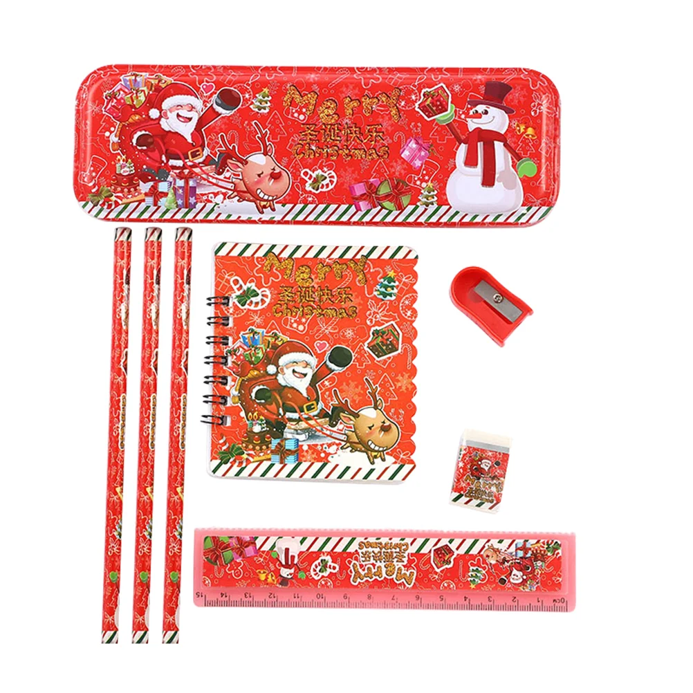 Christmas Stationery Set Festive Pencil Case Eraser Sharpener Pencils Notebook Ruler Festival Gift Set