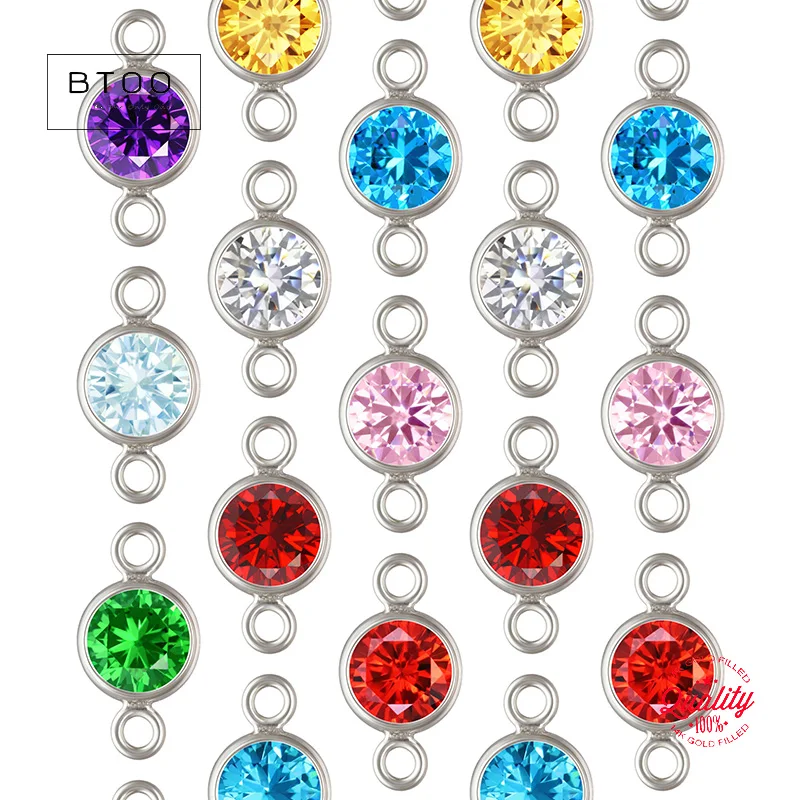 

3A CZ Bezel Connector 925 Sterling Silver Birthstone Charm Pendant for Necklace DIY Jewelry Findings