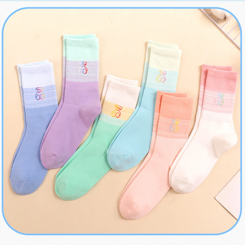 Women's Cotton Socks,(6 pairs)mid-barrel gradient color street tide pile socks,antibacterial socks Hiking Athletic Running Socks