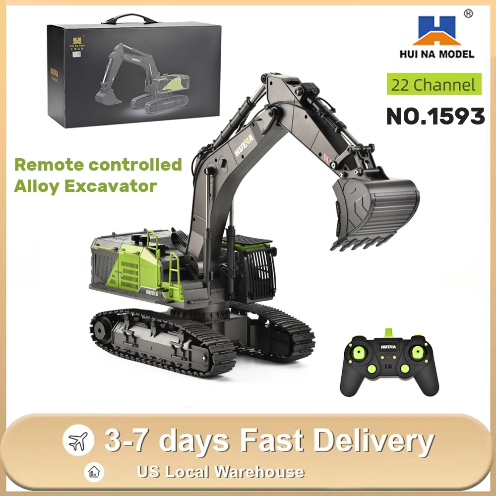 รถขุด HUINA 22CH RC รุ่น 1593 ขนาด 1/14 ทำจากโลหะผสม รถแทรกเตอร์ตีนตะขาบควบคุมระยะไกล 2.4G แบบหมุนได้ สำหรับผู้ใหญ่