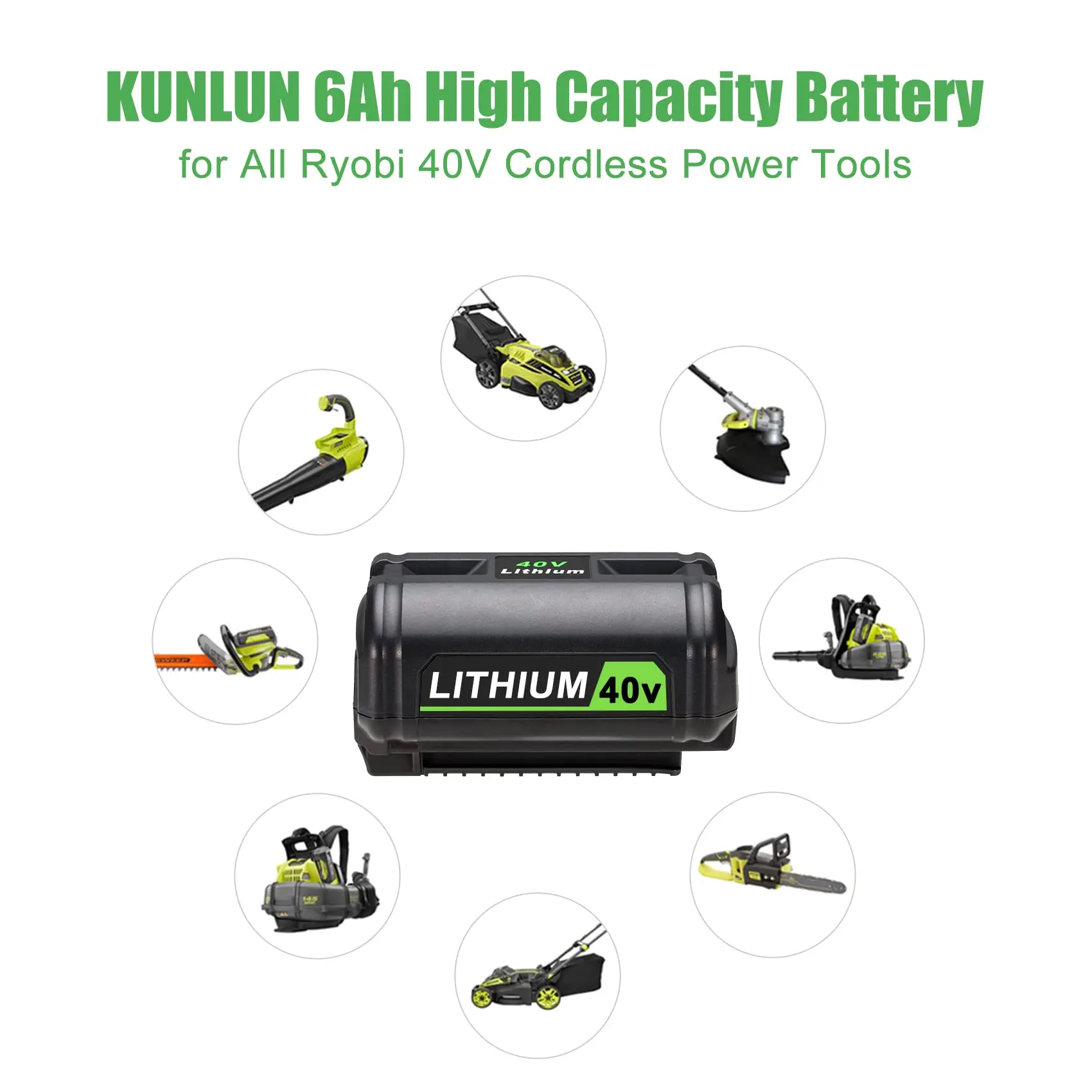 40V 6.0Ah Battery for Ryobi 40V Battery, High Capacity 40-Volt Lithium Battery for RYOBI OP4040 OP40201OP4026 OP4030 OP4050