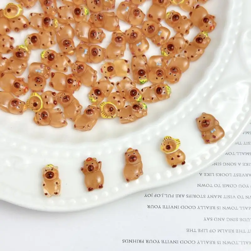 50PCS Cartoon Cute Small Guinea Pig Nail Charms Resin Powder Blusher Capibala Nail Art Decoration for DIY Manicure Ornaments