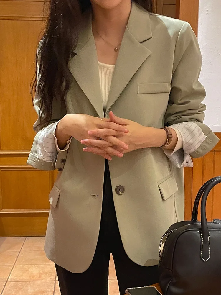 

Шикарный весенний повседневный свободный классический костюм чистого цвета с двумя пуговицами Jaet Ele Simple Sle Универсальный длинный све