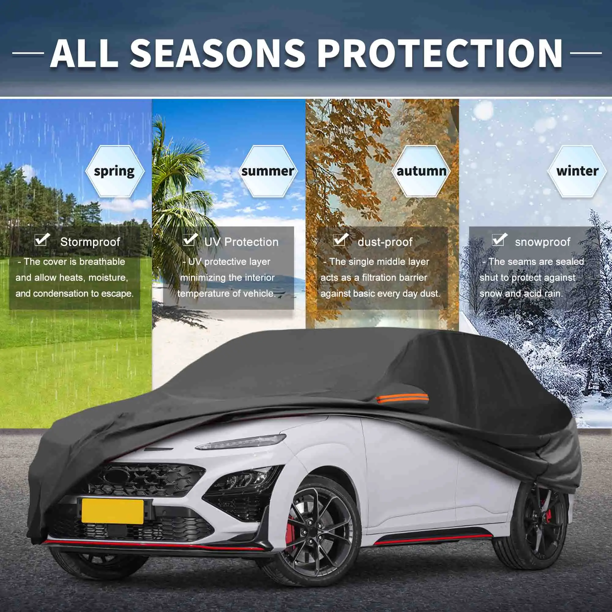 UXCELL for Hyundai Kona 210D-PU Outdoor Full Car Cover All Weather Waterproof Snow Protection w/ Driver Door Zipper