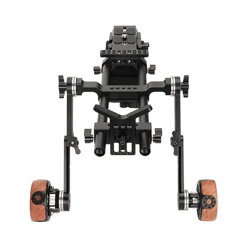 CAMVATE Shoulder Kit Mount 15mm Railblock Rig with Manfrotto QR Plate and Wooden Handgrip For DSLR Cameras and Camcorders