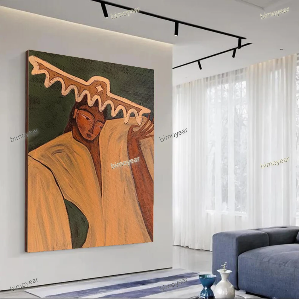 Bohemian Girl Abstract Oil Painting 100% Hand-Painted Canvas Mural Wall Art Picture for Home Decor image Living Room Bedroom ins