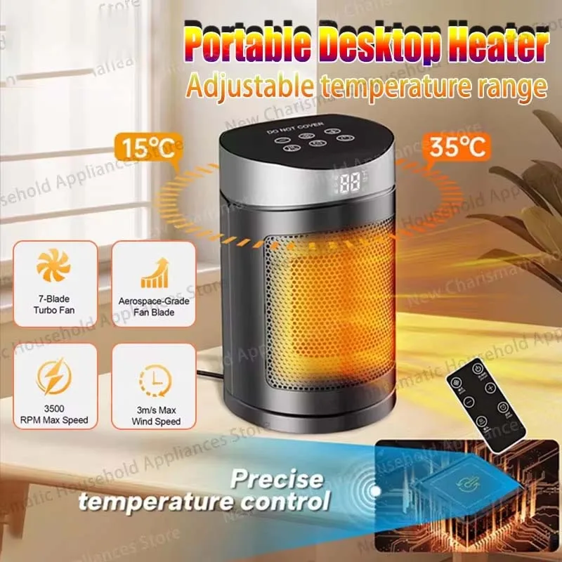 New 6-in-1 Desktop Heater Home Remote Control Timed 1500W PTC Ceramic Electric Heater 2s Fast Heat Silent Heater Energy Save