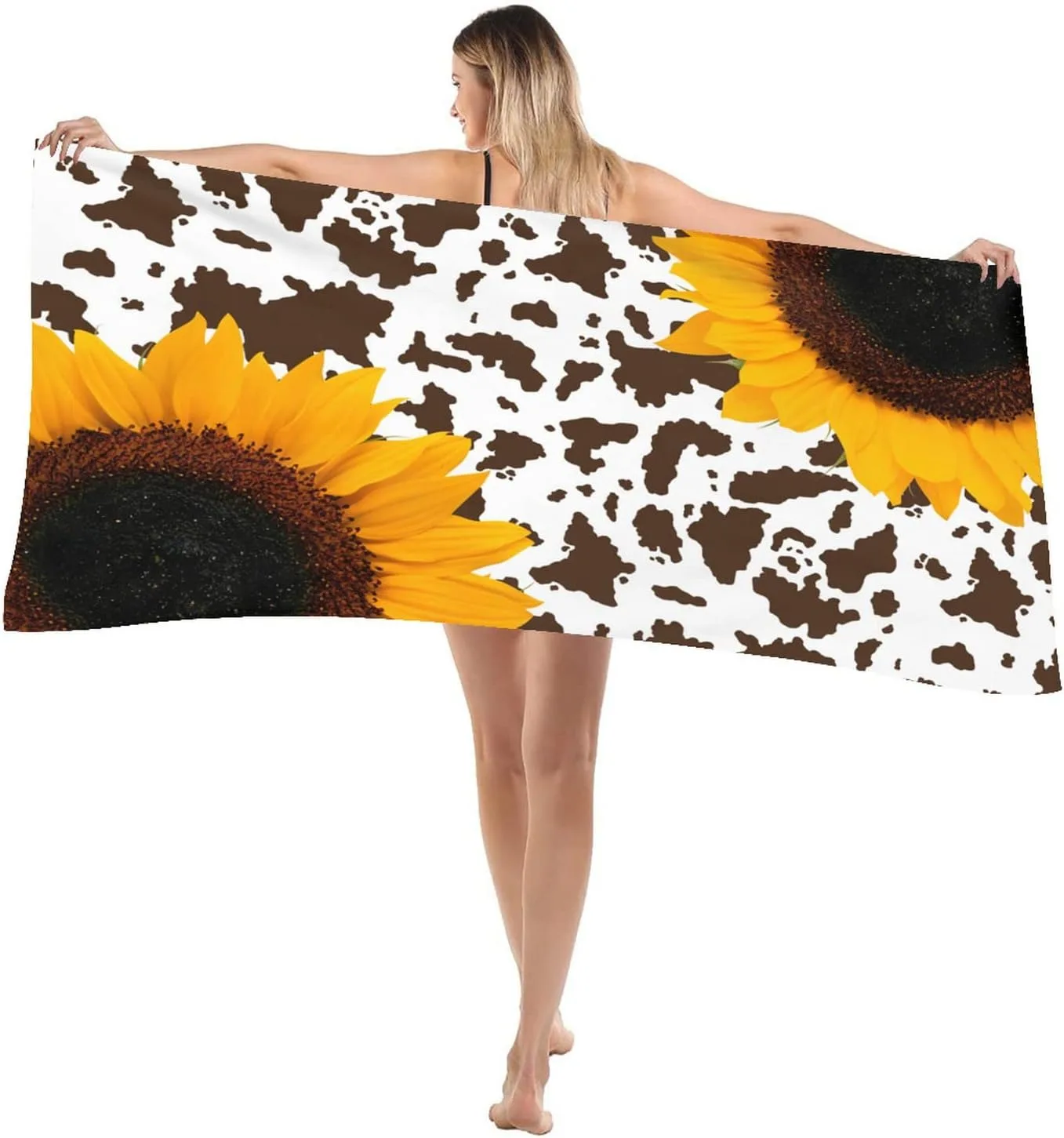 Cow markings with sunflower Beach Towel for Family stuff friend Gifts Quick-Dry For Bath Yoga Tourism Beach GYM Camping Swimming