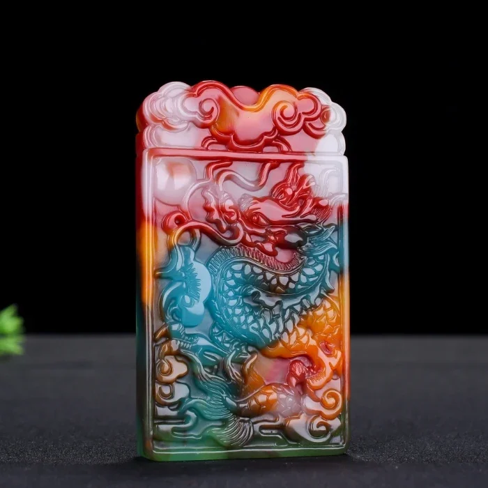 

Fashion Colorful Jade Dragon Pendant Necklace Jewellery Chinese Hand-Carved Relax Healing Women Man Luck Gift Amulet New