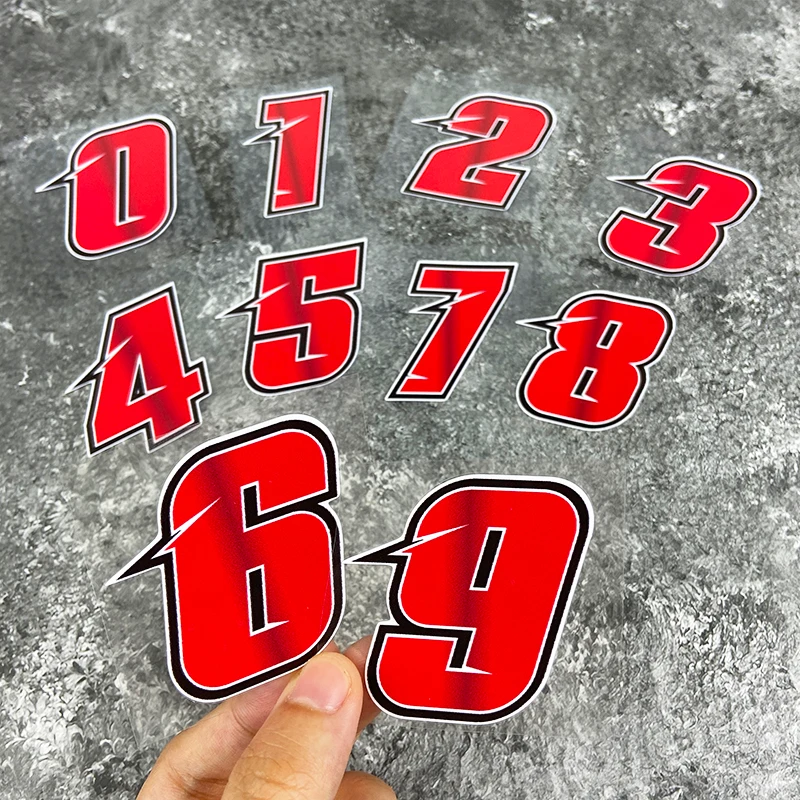 2PCS 0‑9 Red Number Motorcycle Vinyl Sticker Waterproof Decal For Motorbike Fuel Tank Side Panel Car Body Electric Scooter Decor