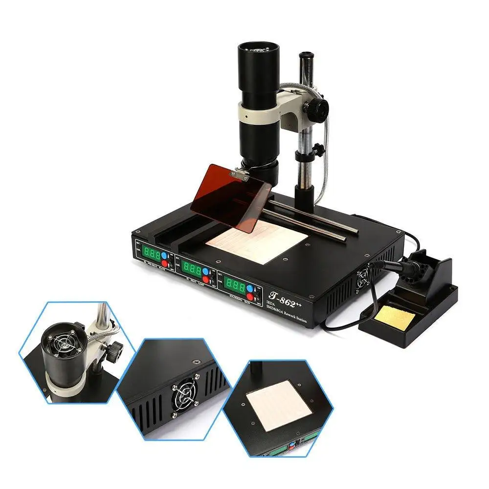 Infrared IRDA Soldering Station BGA Rework Welder T862  120X120mm Pre-heating 650W System Thermocouple Feedback Focus Lenses SMT