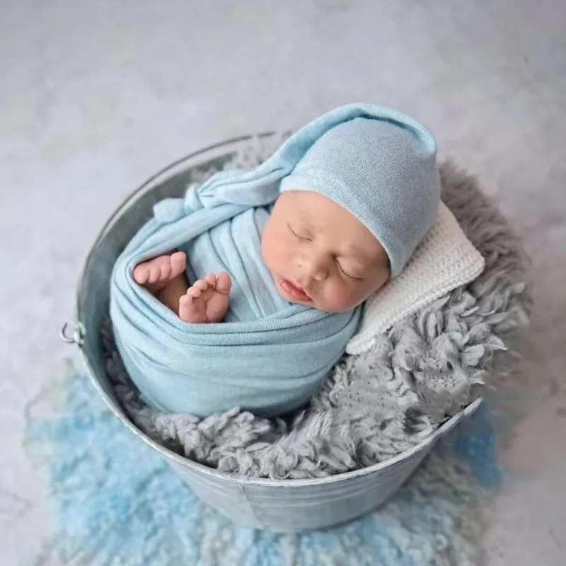 Baby Wrap Newborn Photography Props Blanket Stretchable  Swaddling Photography Hat  Babies Photo Shoot Accessories