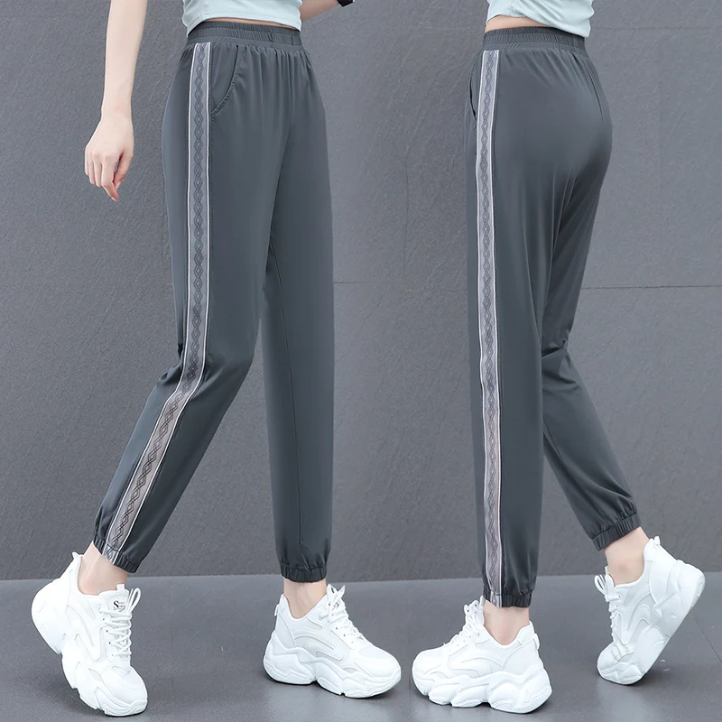 Dames été mince glace soie Qui sec Sport pantalons décontractés taille haute pantalons longs grande taille femmes Sle 2025 nouveau modèle