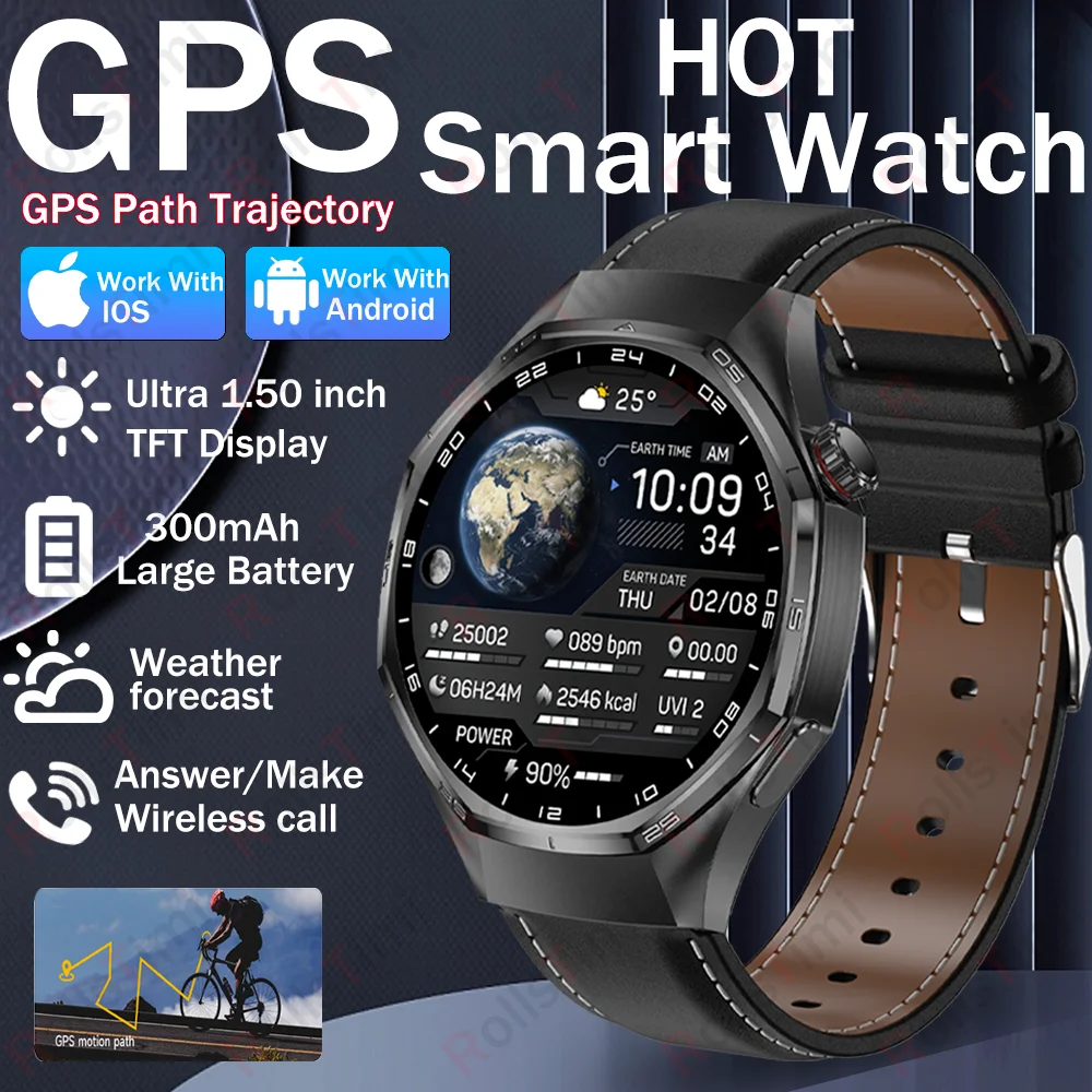 

Профессиональные умные часы для занятий спортом на открытом воздухе с GPS, 6MAX 1,50 дюйма, встроенный GPS-компас со сверхвысокой четкостью, часы для обнаружения здоровья с телефоном