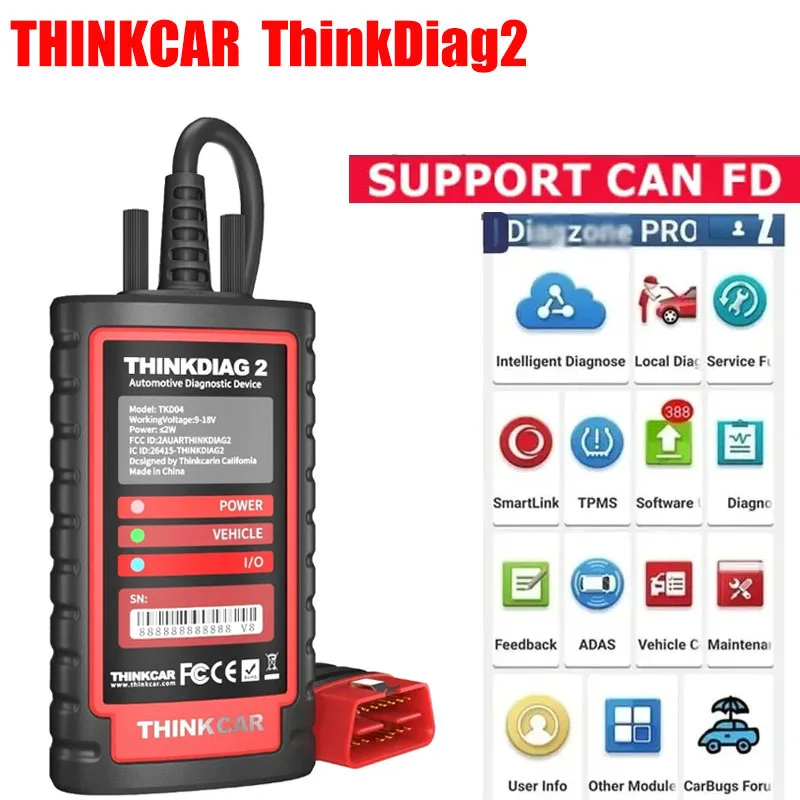 THINKDIAG2 THINKCAR ThinkDiag 2 with 1/2 Year D-Z Software Support CAN FD Protocol 16 Reset Function OBD2 Diagnostic Tool DBSCAR