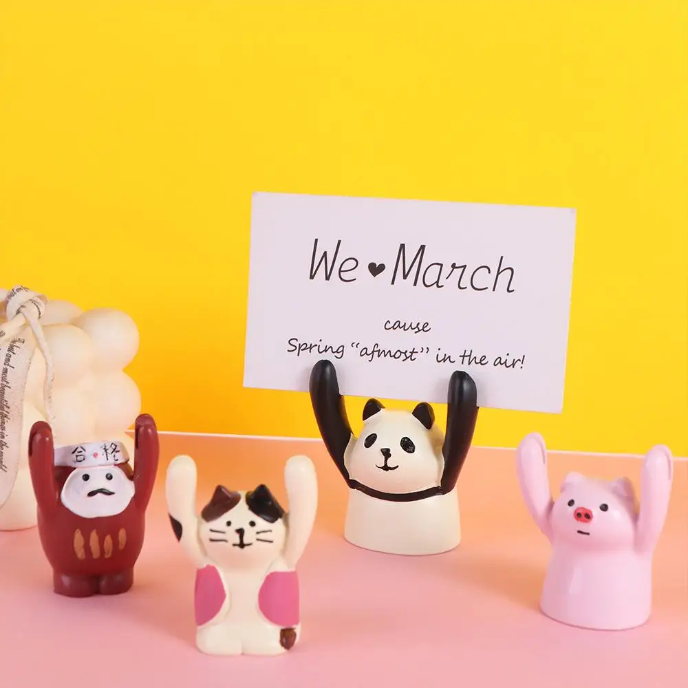 

Lovely Messege Desktop Memo Clip Holder Resin Panda Hand Raising Card Clip Animal Shaped Piggy Photo Stander Clip Decoration