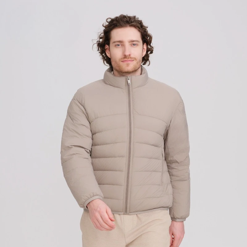 

Men Solid Down Coats Stand Collar Down Jacket Zipper Outerwear Casual Pockets Long Sleeve Loose Parka Spliced Winter 2025