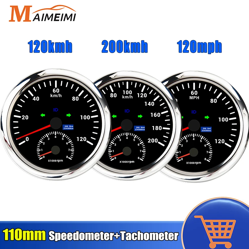 2 in 1 Auto Gauge GPS Speedometer With GPS Antenna KMH MPH Tachometer With Turn Signal 110mm Speed Gauge for 12V 24V Car Boat