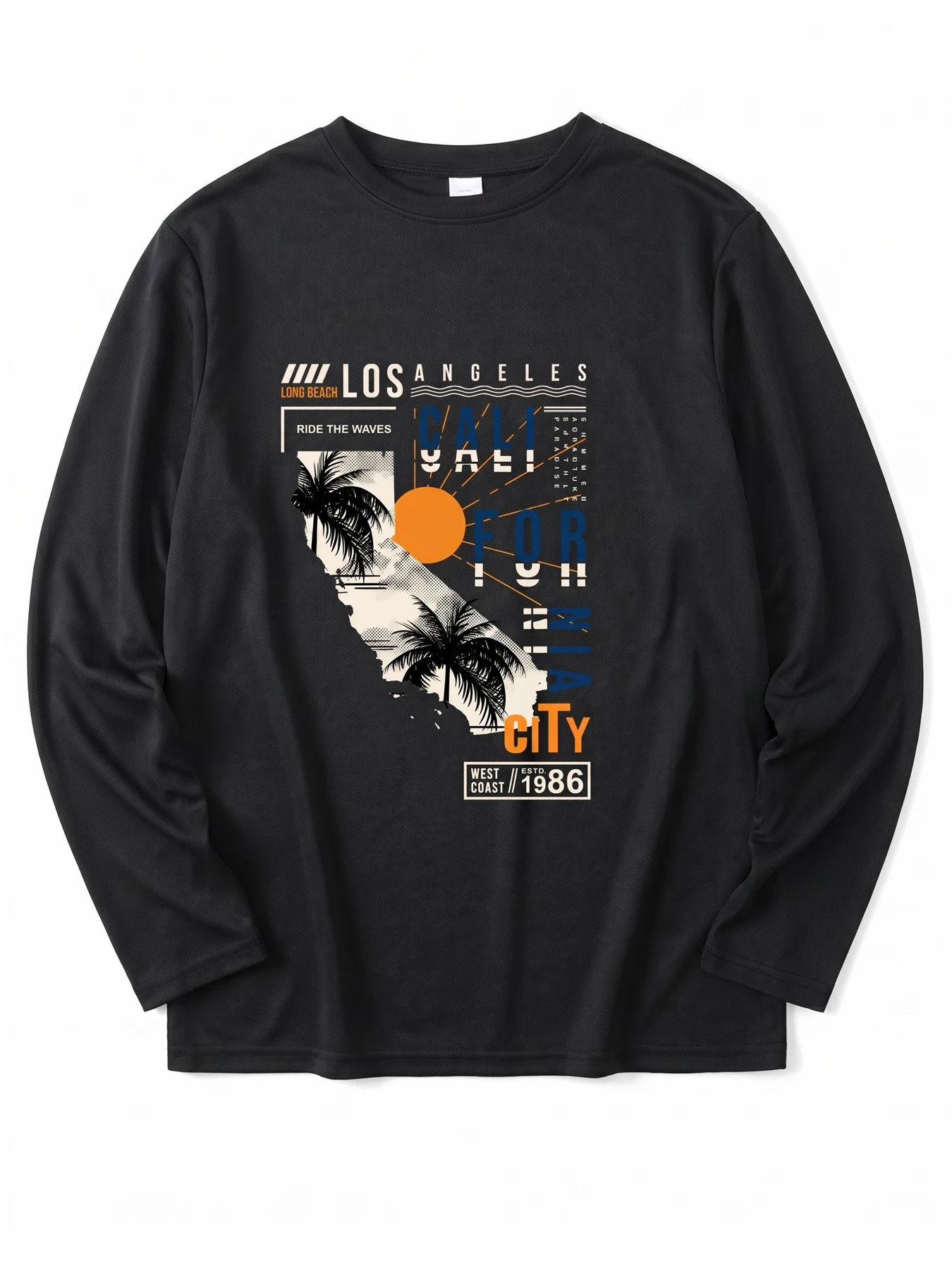Men's sports T-shirt retro coconut tree palm tree pattern casual outdoor streetwear breathable long sleeved top