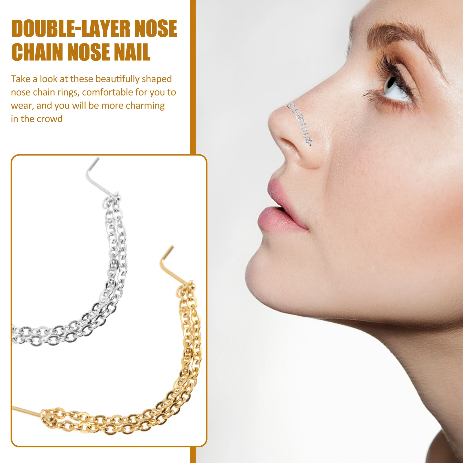 

6 Pcs Nose Piercing Jewelry Chain Nail Ring Piercings Stud Clip-on Stainless Steel Rings