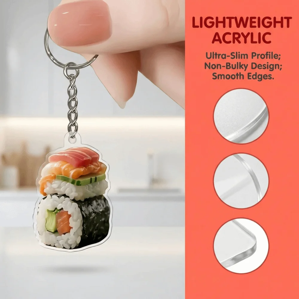 Creative Mini 2D Sushi Food Pendant Cute Acrylic Sushi Keychain Decoration Funny Hanging Ornament Bag Charm