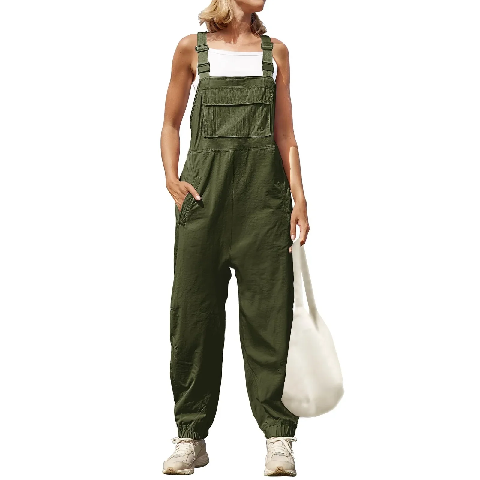 

Women'S Sleeveless Overalls Summer Casual Loose Adjustable Straps Bib Long Pant Jumpsuits with Pockets Daily Commute Jumpsuits