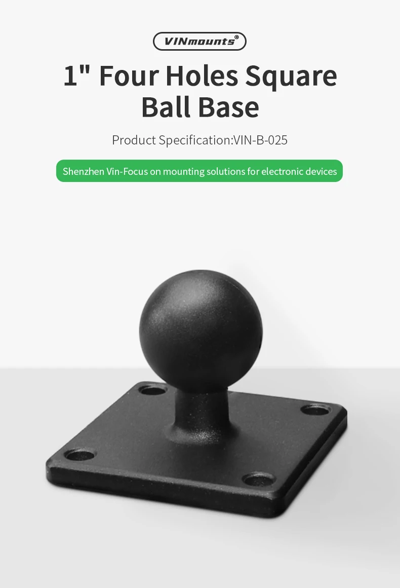 1-Inch Four-Hole Square Base Ball Head Mount with 6 Different Hole Spacings Car Truck SUV Compatible with RAM B Size