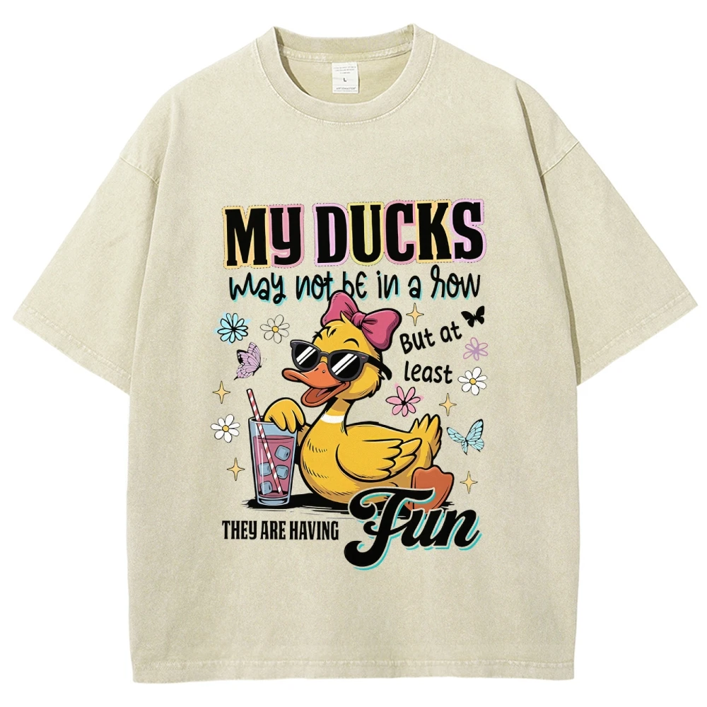 

Cottoe Print Oversize TShirt Streetwear Harajuku Summer Short Sleeve Shirt Loose Cotton Tops Cute little yellow duck pattern