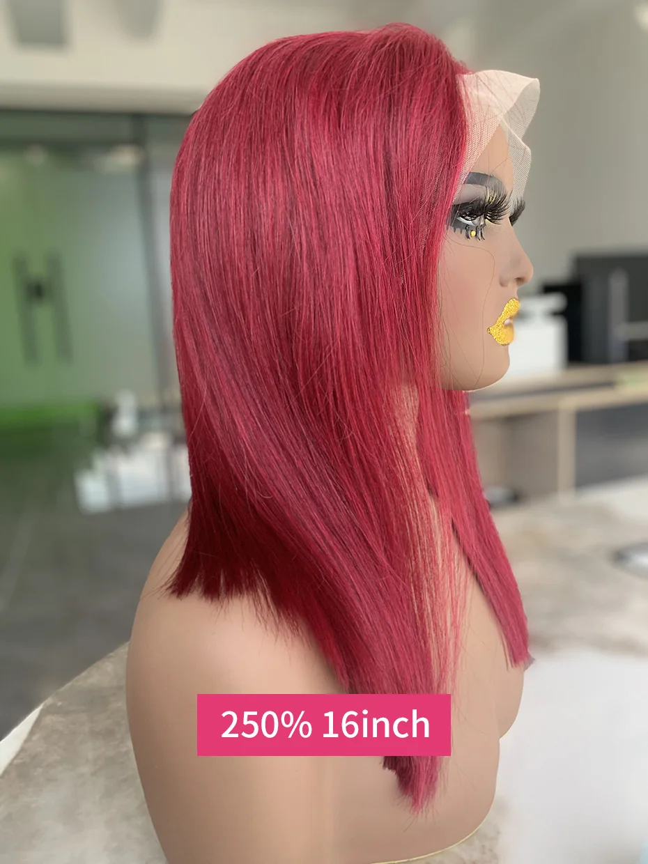 حقيقي 250 الكثافة 13x4 بوب 99J بورجوندي اللون الدانتيل أمامي باروكة من شعر طبيعي الخام الفيتنامية العظام مستقيم الدانتيل الجبهة الباروكات شعر الإنسان