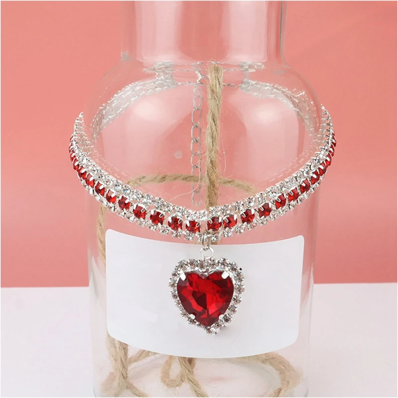 Dog Shiny Rhinestone Collar Cat Heart Diamond Jewelry Necklace Pet Bling Princess Collar Puppy Supplies Accessories ,C