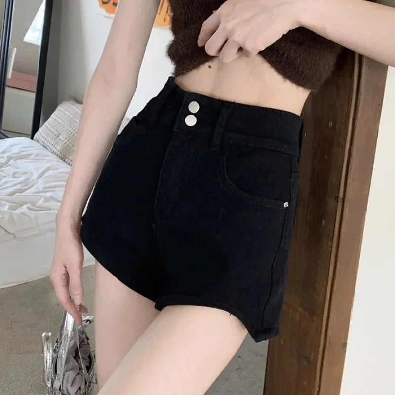 Black Denim Shorts for Women 2024 Summer High Waist Jeans Women's Fashion Splicing Shorts Pants Women's Clothing