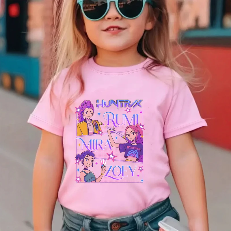 

KPop Demon Hunters 2025 Kids T-Shirts Printed Figures Tops Shirts Summer Clothes Boys Girls Short Sleeves Pullover Tees Gift New