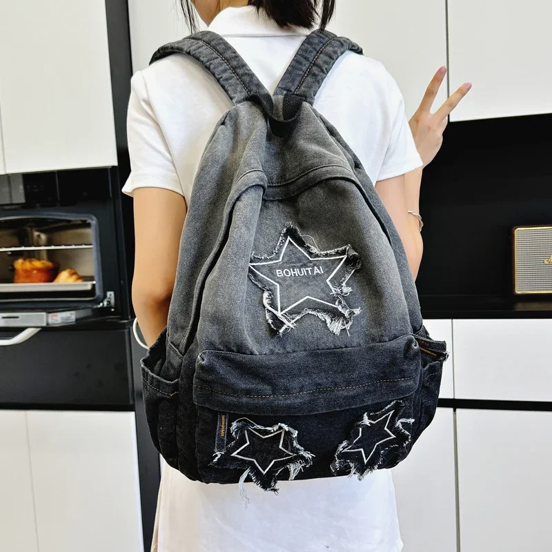 

Джинсовые рюкзаки на молнии большой вместимости 2025: Новинка, хит продаж, простой дизайн, внутренний карман на молнии, для молодежи и студентов