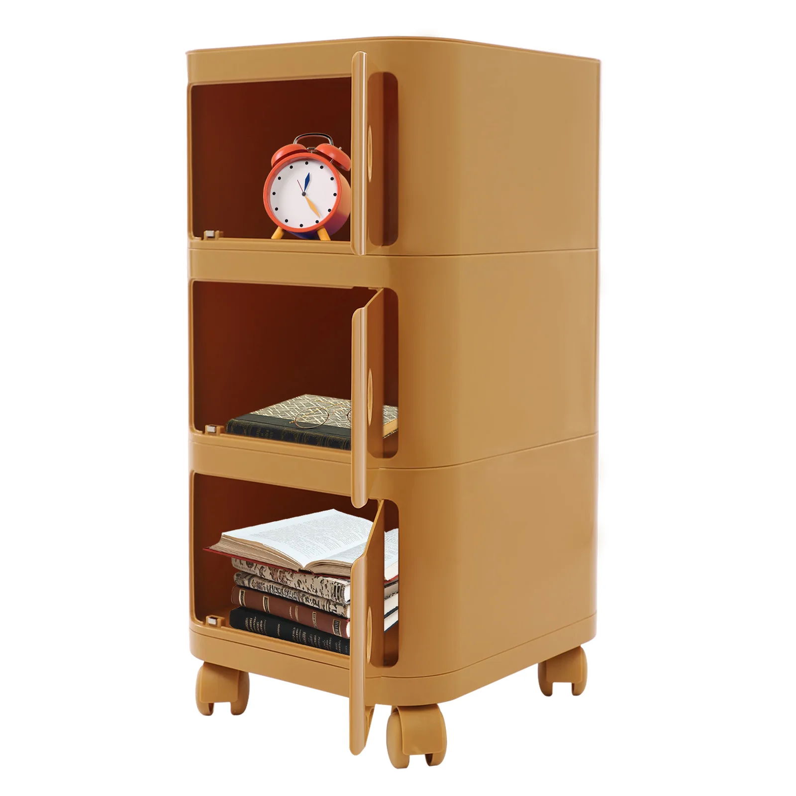 3-stöckiger kreativer Nachttisch, Nachttische, Nachttisch mit Rollen, Gelb/Grün/Schwarz, für Schlafzimmer, Wohnzimmer – Detail 6