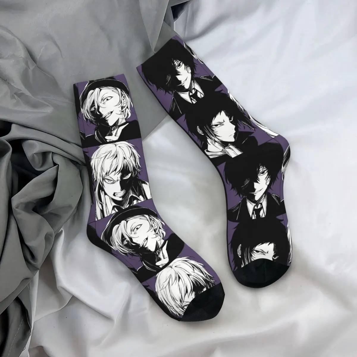 Men\'s Socks Dazai Osamu Nakahara Chuuya Nakajima Atsushi Akutagawa Ryunosuke Retro Bungou Stray Dogs Wan Anime Crew Sock