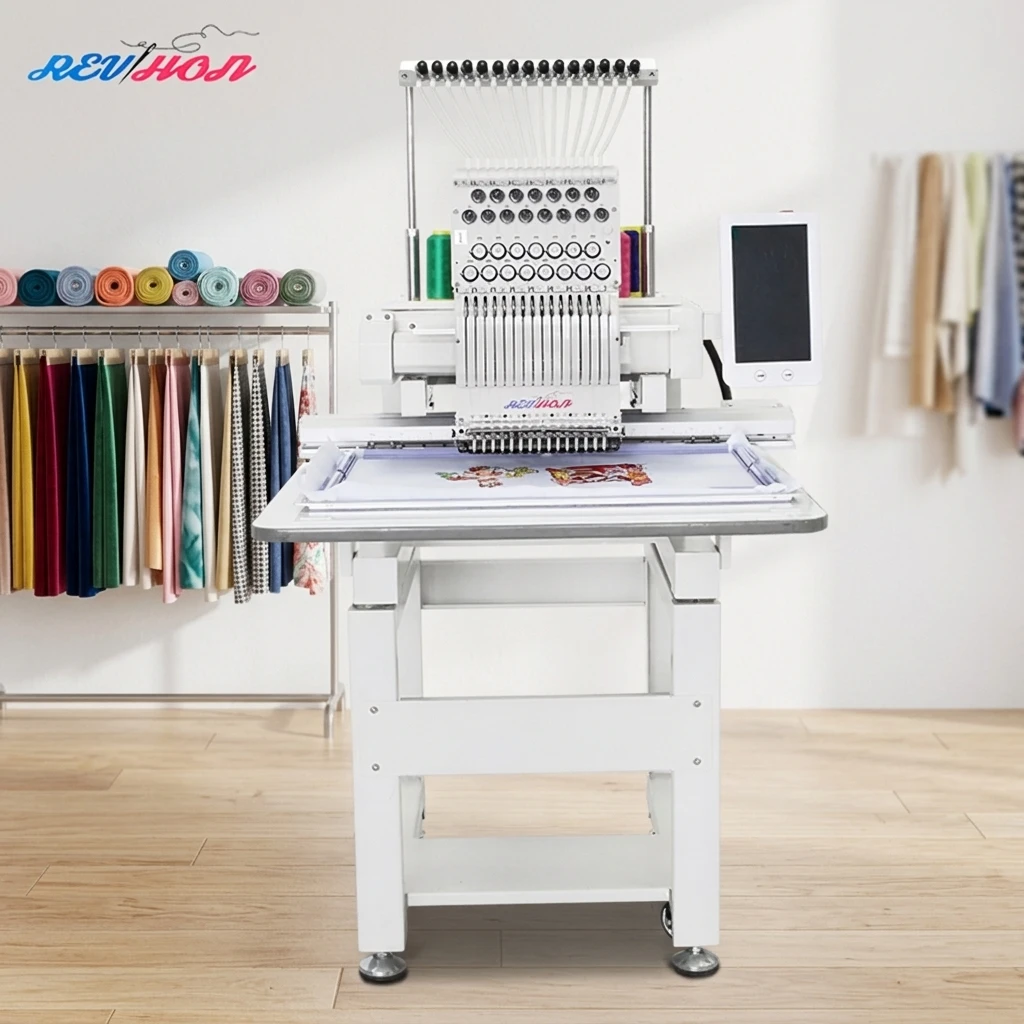 REVHON for Clothes/Caps High Speed 1200 RPM 12 Needle Motor Big Working Area 600*400mm Computerized Embroidery Machine