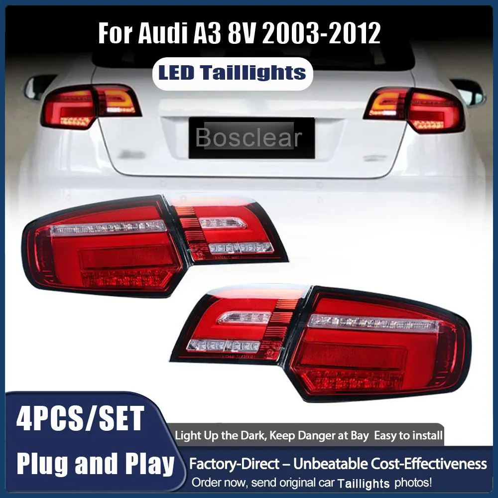 

Задний фонарь в сборе для Audi A3 2003-2012 хэтчбек, задние фонари, светодиодные ходовые огни, стример, указатели поворота, автоаксессуары