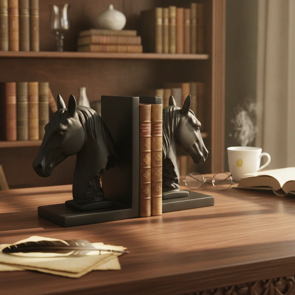 Horse Head Bookends Compact Bookends with L-Shaped Bases Horse Head Book Holders Sturdy Shelf Organizers Functional for Readers