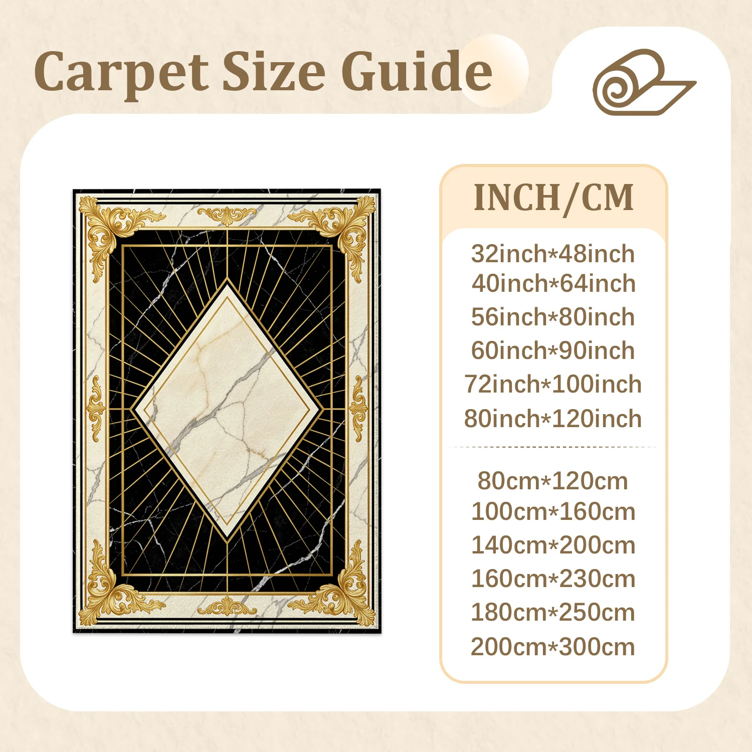 Marble Geometric with Golden Ornate Frames Area Rug Velvet Machine Washable, Suitable for Living Room Bedroom Dining Room, Ideal for Halloween Thanksgiving Christmas Black Friday Cyber Monday New Year Home Decor