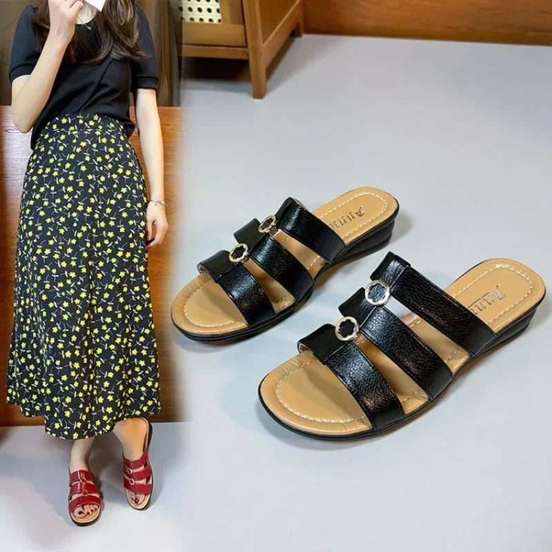 Women Summer Wedges Slippers Female Open Toe Flip Flops High Heels Sandals Design Dress Casual Slides