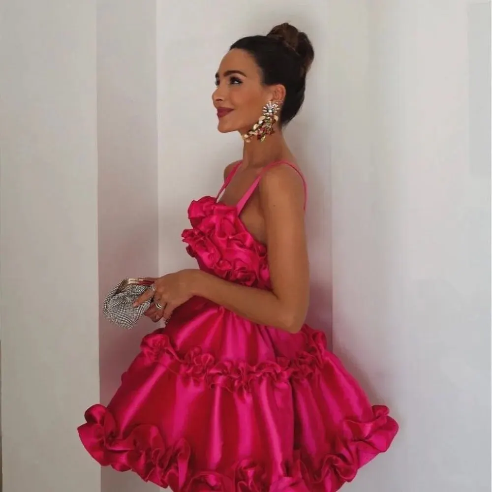 Fashionable Satin Mini Homecoming Puffy Ruffles Special Short Prom Gowns Cocktail Evening Party Custom Made Robe De