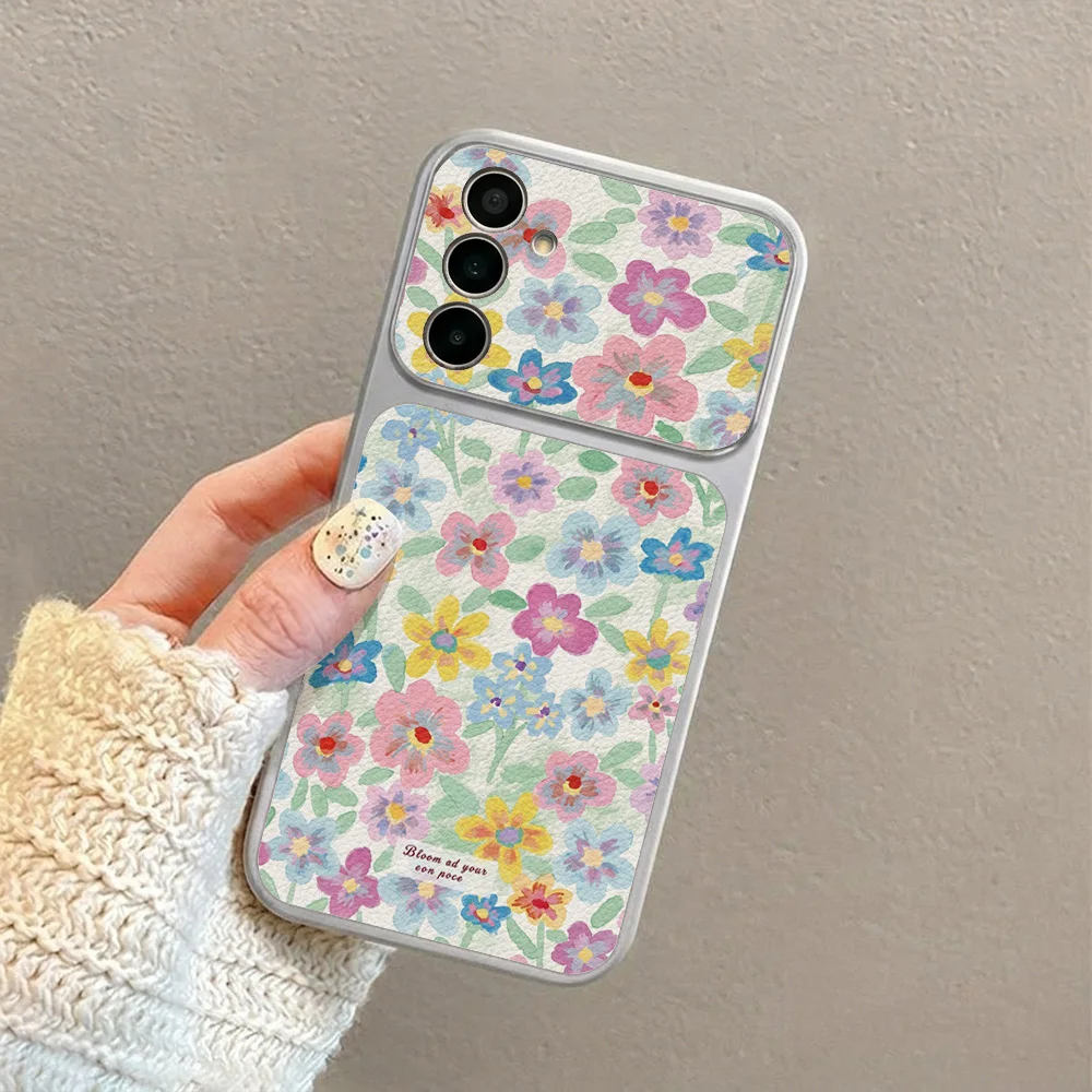 Colorful Floral Leather Phone Case For Samsung S26 Ultra S25 A27 A57 A36 A56 A37 A26 A17 A07 A16 With Lanyard Large Window Cover view 3