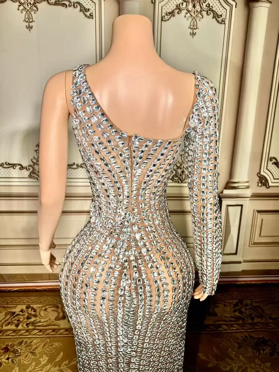 ZDSummer-Abito da sera di cristallo con nappa a vita bassa dritta di lusso, abito lungo fino al tè, abito da ballo con glitter scintillanti, nuova moda