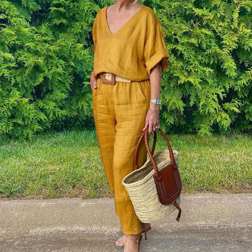 2 Pcs/Set Chic Top Pants Suit Leisure Fall Top Pants Suit Two Pieces High Waist Firm Stitching Comfortable