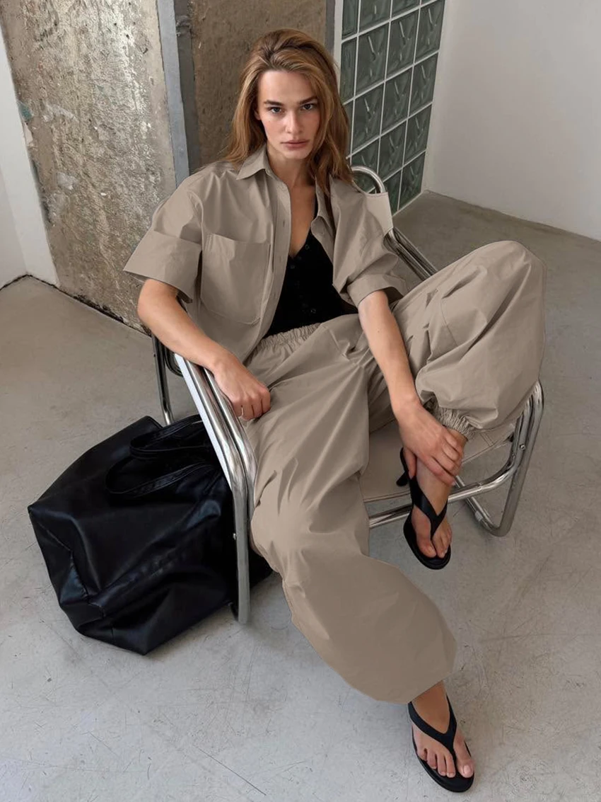 Marthaqiqi Cotton Ladies Sleepwear Set Half Sleeve Nightgowns Turn-Down Collar Nightwear Pants Casual Female Pajama 2 Piece Suit