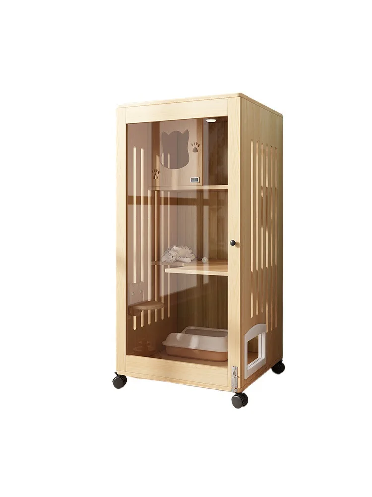 Villa para gatos de madera maciza, casa para gatos interior, cistería de lujo de dos pisos